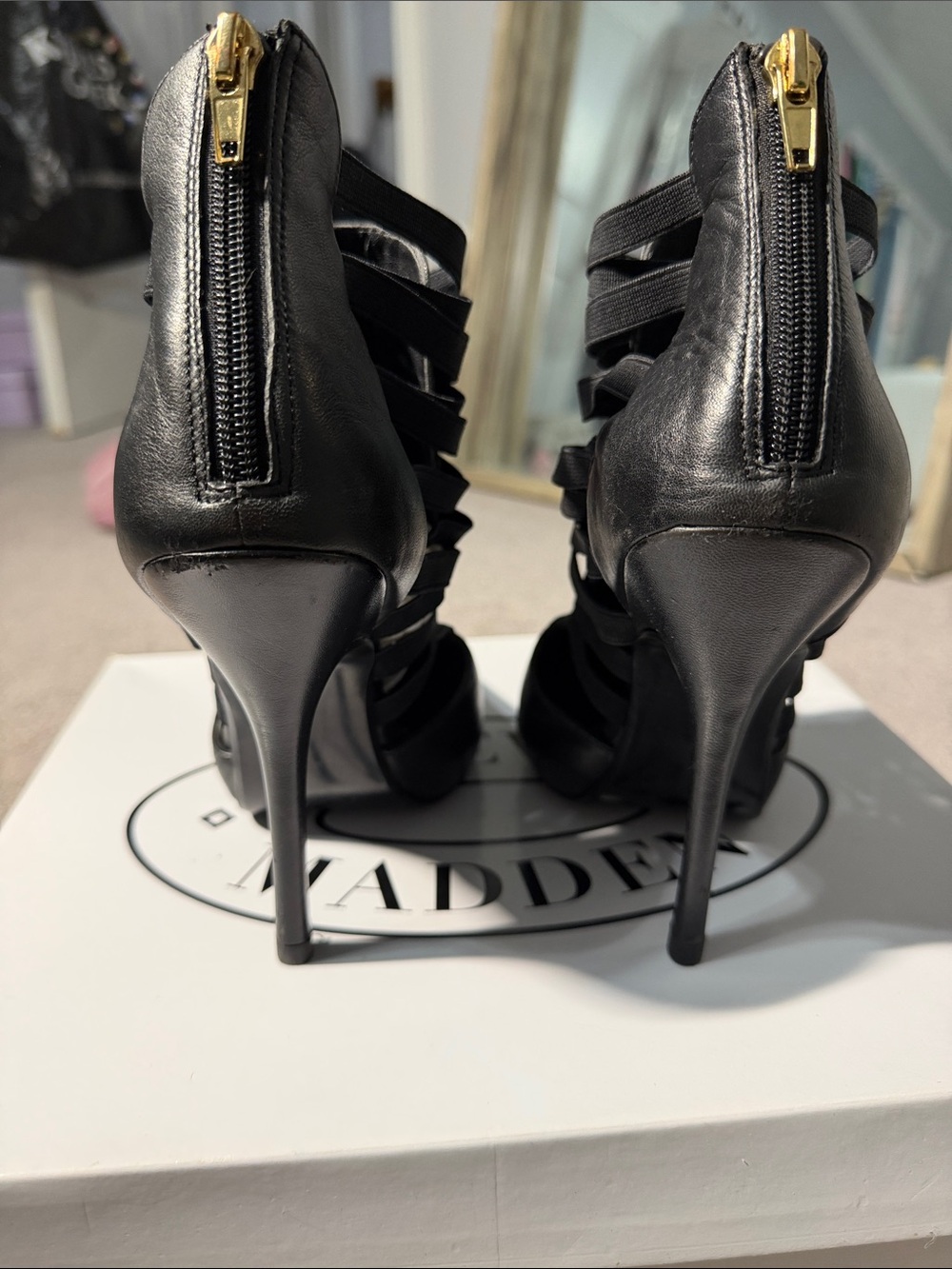 Steve Madden Black Strappy Pointed High-Heel Booties - Picture 4 of 5